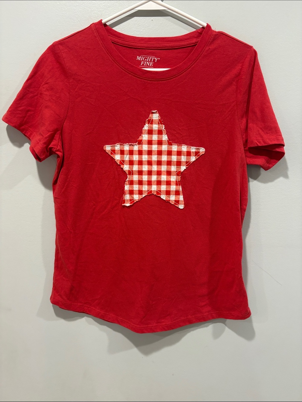 Mighty Fine Red Tee with Gingham Star ptp 20 length 25